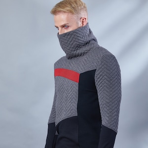 Gray cyberpunk sweater with thumbhole sleeves - LL-8 men