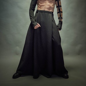 Black men's maxi skirt with hidden pocket, adjustable waistband, cyberpunk fashion - SK-C skirt for men
