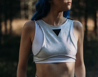 Silver eco leather chest plate, bust harness - BC women