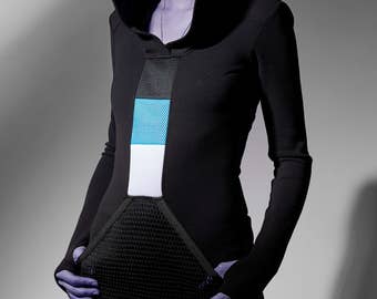 Hooded dress, long sweater, long black hoodie, cyberpunk clothing, futuristic clothing, avant-garde dress, cyberpunk dress dress hoodie- SQ3