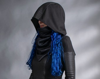 Hooded shrug with scarf, wasteland shrug black cyberpunk sleeves -  SH50 Q2