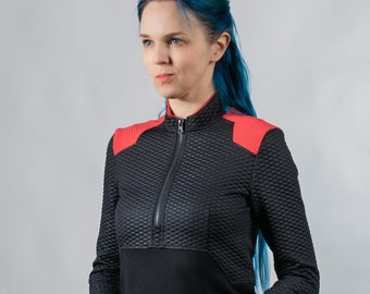 Pullover fantascientifico nero e rosso, abbigliamento cyberpunk - RR Q10