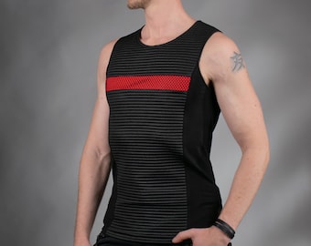 Cyberpunk shirt with red insert, techwear sleeveless tank top - RA2 Q2 men