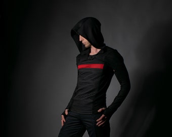 Hooded men shrug, black cyberpunk sleeves -  SH50 Man Q2