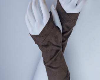 Brown Arm warmers, ren faire fingerless gloves medieval festival | X-WRWs