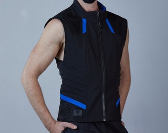 Black futuristic vest, cosplay cyber vest, techwear clothing cyberpunk - VD men