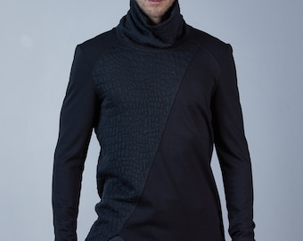 Futuristic asymmetrical sweater with high collar, techwear clothing, avant garde fashion, sci fi pullover - AB men