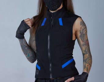 Gilet noir science-fiction gilet cyberpunk mode futuriste techwear - VD women