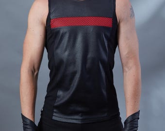 Cyberpunk Techwear Shirt · Faux Leather tank top futuristic clothing | RA2 Men