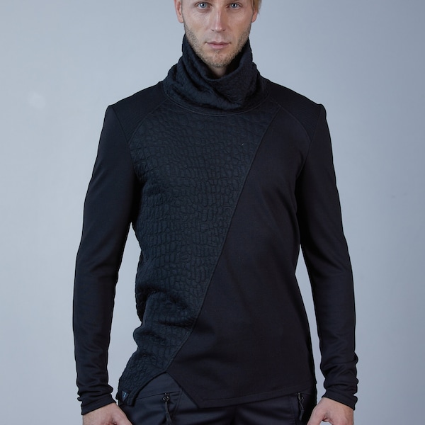 Futuristic asymmetrical sweater with high collar, techwear clothing, avant garde fashion, sci fi pullover - AB men