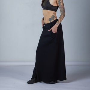 Black maxi skirt with pockets, Full length long skirt SK-P women image 1