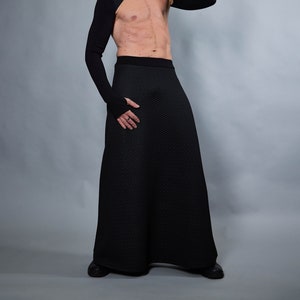 Schwarzer Herren Maxi Rock, Cyberpunk Kleidung, futuristische Mode langer Herrenrock - SK-L Q10 Herren