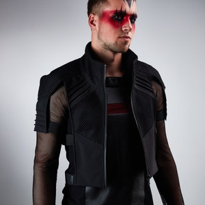 Black cyberpunk vest, futuristic clothing armor - 488-L men