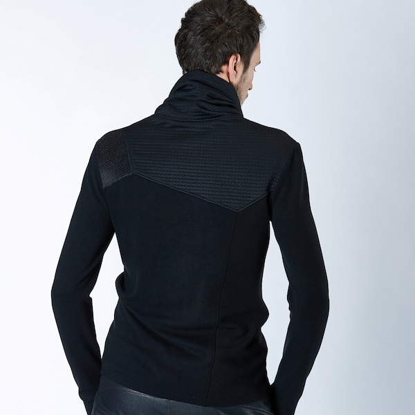 Cyberpunk sweater turtleneck sweater asymmetrical clothing black - GR3 man