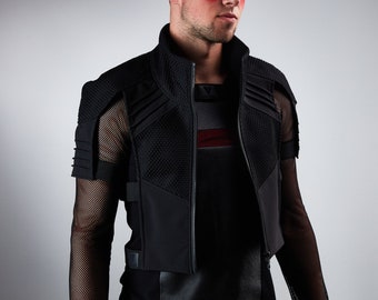 Black cyberpunk vest  futuristic armor - 488-L man