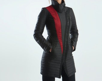 Black modern coat cyberpunk jacket futuristic outwear Asymmetric coat cyberpunk clothing futuristic avant-garde coat designer Waterproof