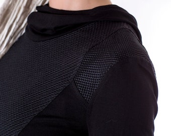 Cyberpunk hoodie gothic clothing futuristic thumbholes sleeves sci-fi clothing cyberpunk sweater lightweight hoodie alternative Mi8-W black