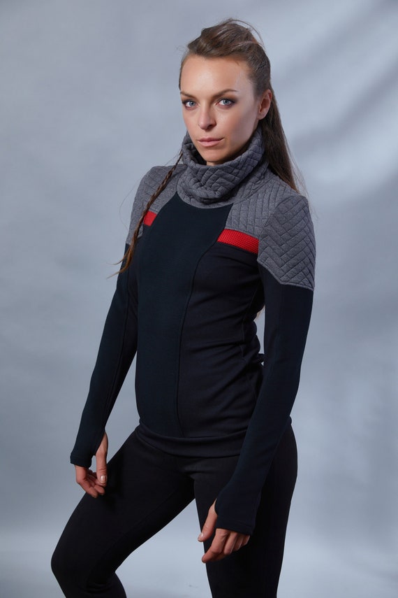 ZOLNAR Black Cyberpunk Sweater Gray Honeycomb Pullover - HS-8 Woman