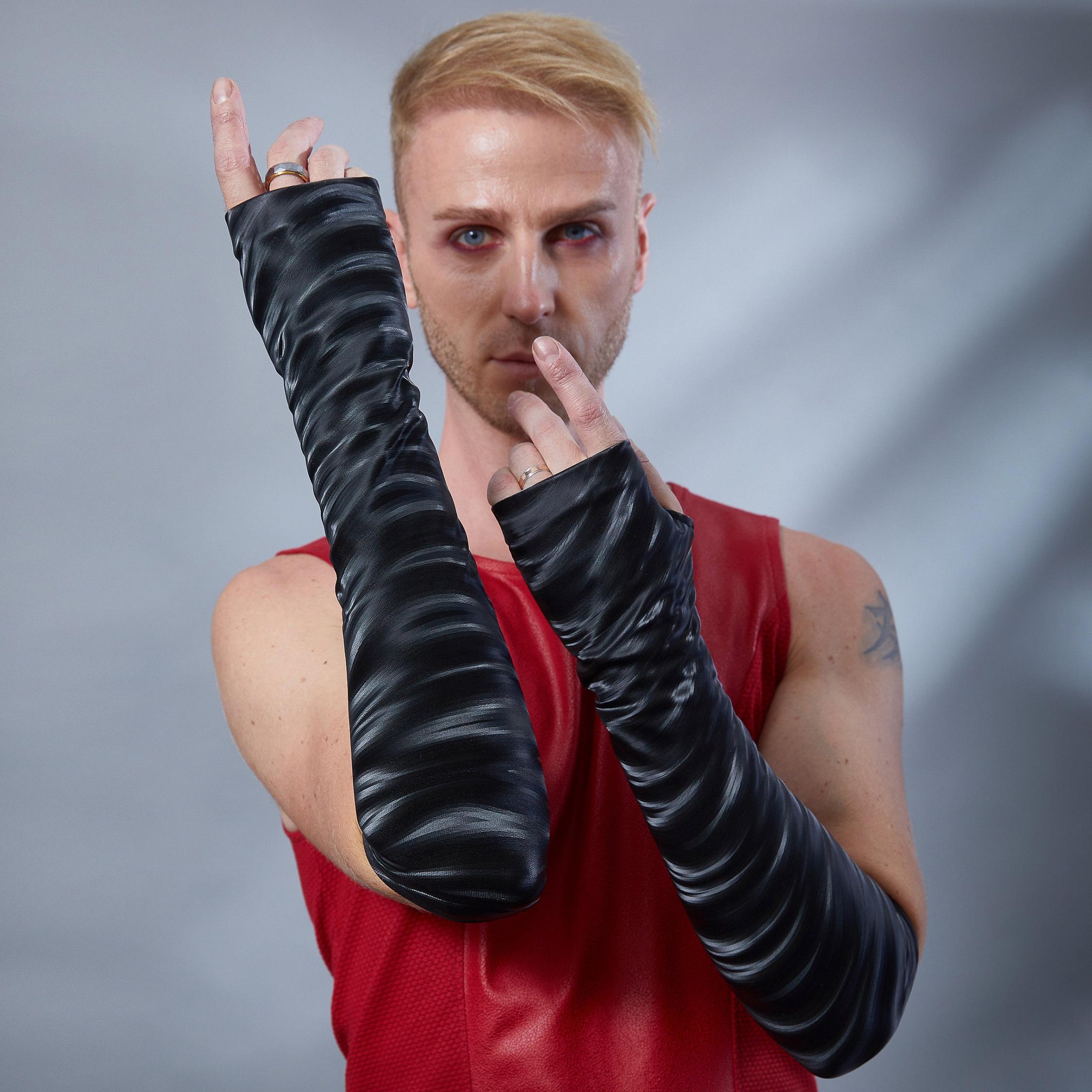 ブラックPU手袋、アームウォーマー、メンズスリーブ、指なし - FG40