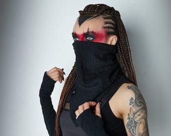 Black scarf, street style face cover set - set SC2 Q9