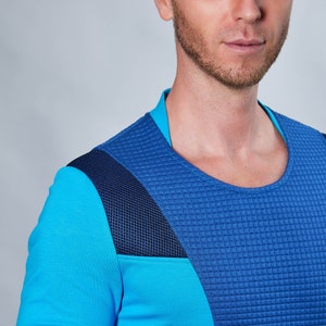 Cyberpunk sweater thumbhole sleeves futuristic clothing blue pullover CC1-7 men image 4