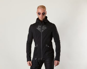 Black softshell jacket, reflective jacket, futuristic clothing - SIX man
