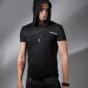 Cyberpunk men&#39;s black shirt with hood - MTS-9
