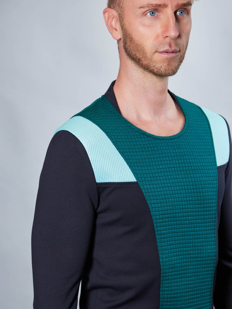 Green cyberpunk sweater thumbhole sleeves cyberpunk clothing emerald green pullover CC1-5 men image 7