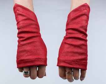Ren fair  fingerless gloves, faux leather arm warmers, LARP accessories - 4-WRW