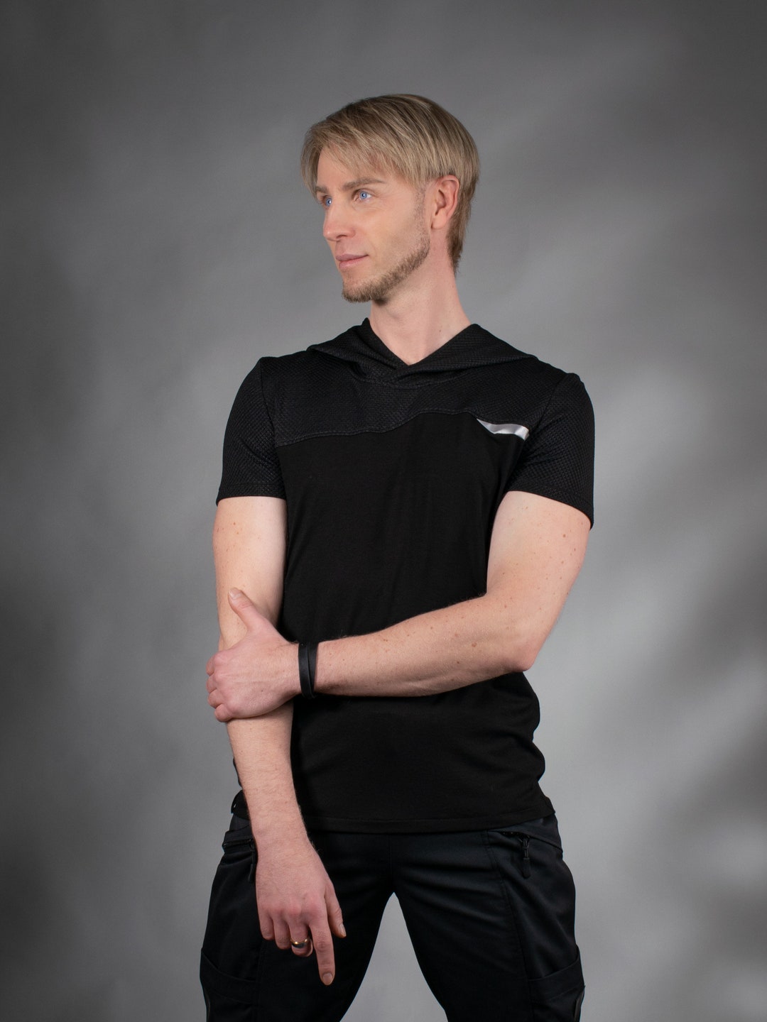 Buy Cyberpunk Hoodie Mens Hooded T-shirt, Futuristic Clothing MTS-9 Black  Online in India