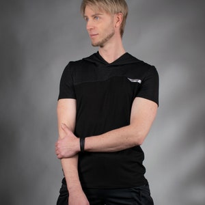 Cyberpunk hoodie mens hooded t-shirt, futuristic clothing - MTS-9 black