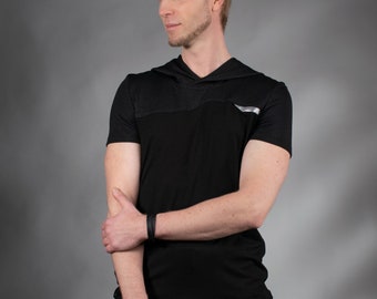 Cyberpunk hoodie mens hooded t-shirt, futuristic clothing - MTS-9 black
