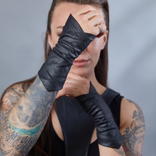 Medieval Fingerless Gloves, Assassin Costume Gauntlets, Faux Leather