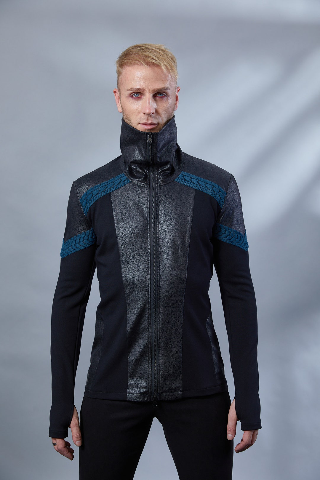 Futuristic Men's Jacket With High Collar, Cyberpunk Clothing PS2 Men - Etsy