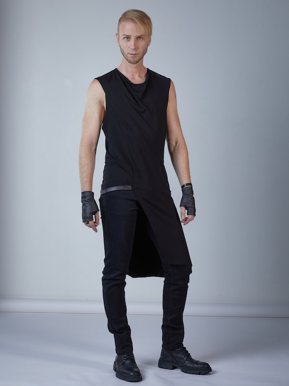 ASYMMETRICAL VEST WITH SHIRT ブラック Black Long Loose Vest/asymmetric Extravagant Tunic