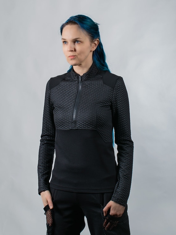 Black and Red Sci-fi Pullover, Cyberpunk Clothing - RR Q10