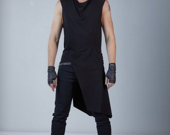 Asymmetric sleeveless shirt in black, cyberpunk clothing - ERL men