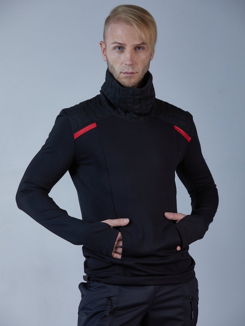 Black techwear sweater cyberpunk clothing, alternative fashion BU men image 4