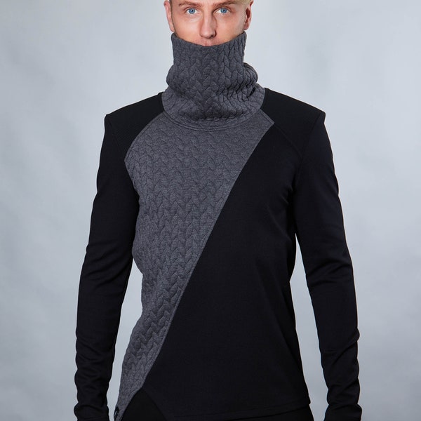 Futuristic asymmetrical sweater, techwear clothing, avant garde fashion, sci fi pullover - AB-PK8 men