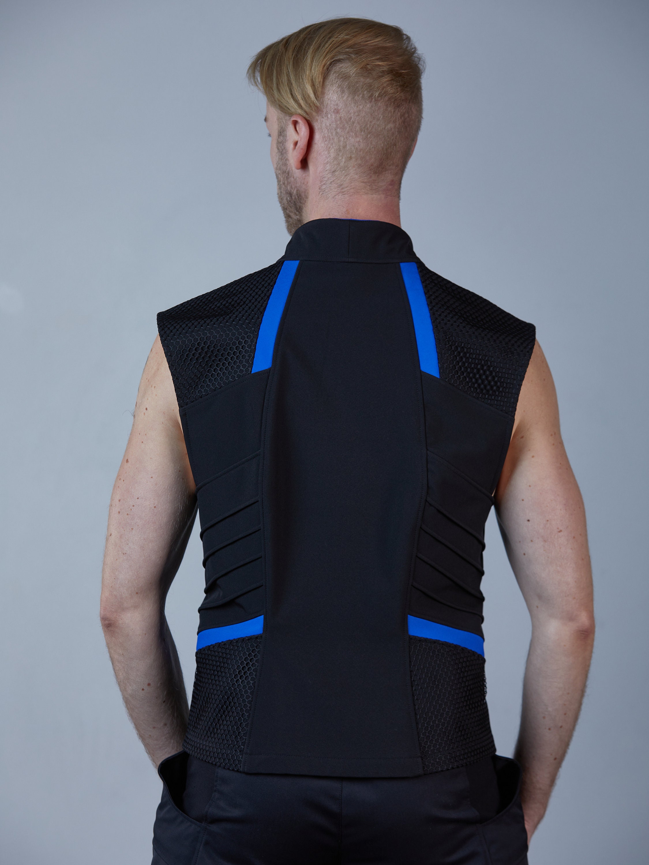 トップス TECH FLEX JERSEY VEST #BLACK [BE-61025] Zaldita Men's Sleeveless Wet Look PVC Leather Top High Neck