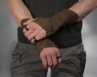 Brown Arm warmers, ren faire fingerless gloves medieval festival | X-WRWs