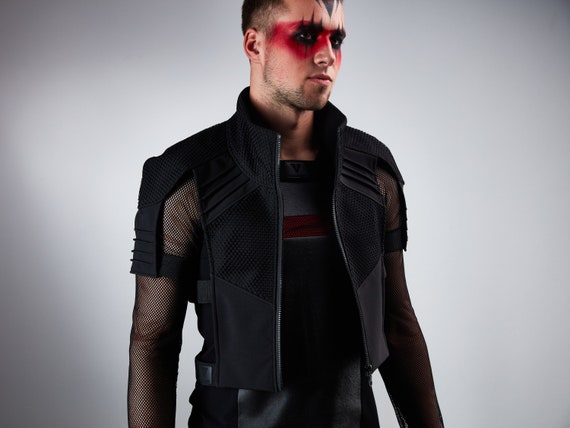 Black Cyberpunk Vest Futuristic Clothing Armor 488-L Men 