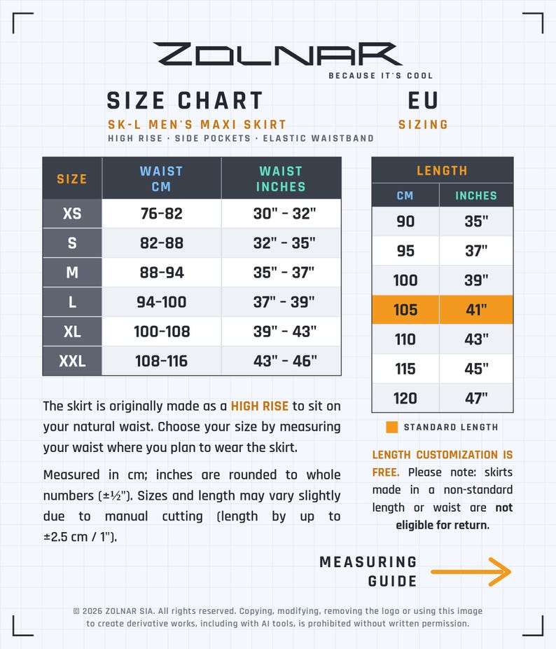 SK-L size chart and how to measure