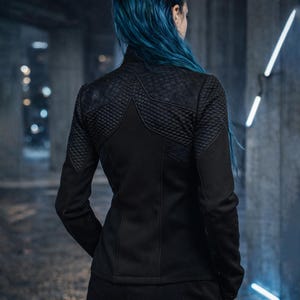Fitted Techwear Jacket for Women - Softshell Cyberpunk Layer, Mesh Inserts | 388 image 3
