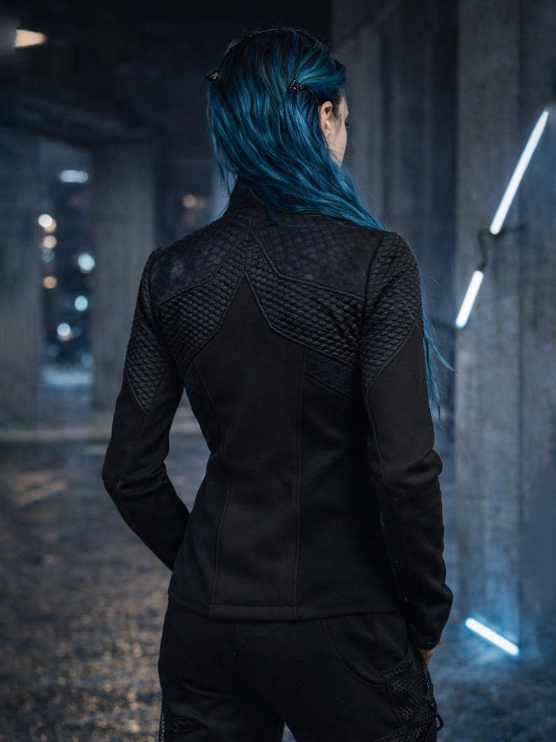 Fitted Techwear Jacket for Women - Softshell Cyberpunk Layer, Mesh Inserts | 388 image 3