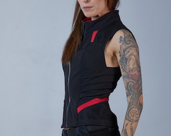 Schwarze Cyberpunk Weste Techwear Weste Dystopische Kleidung - VD Frauen