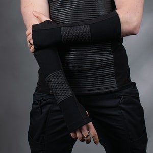 Cyberpunk fingerless elbow gloves black arm warmers - H-ARW-Q10