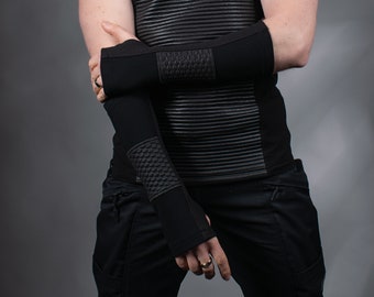 Cyberpunk fingerless elbow gloves black arm warmers - H-ARW-Q10