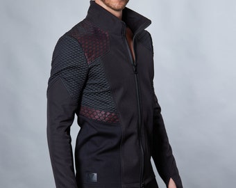 Cyberpunk jacket, faux leather hexagonal jacket honeycomb 388