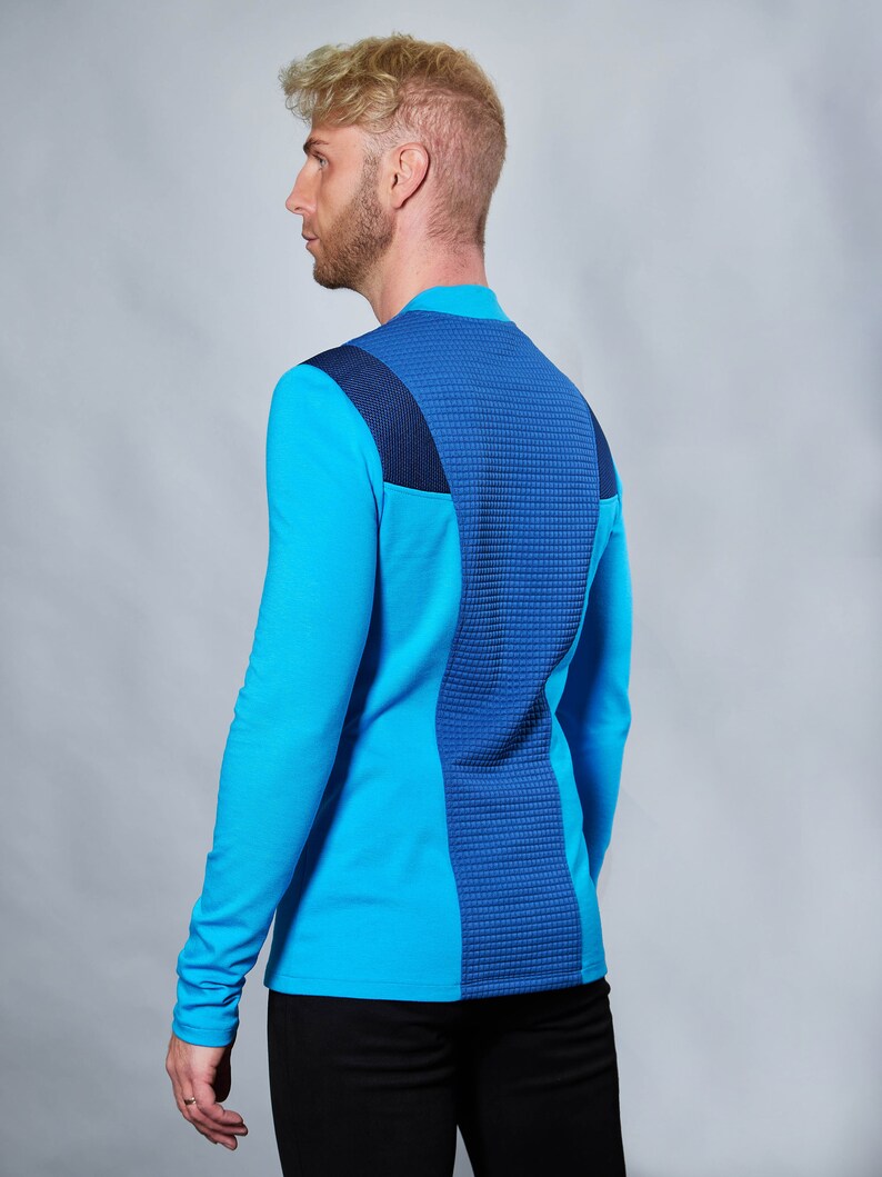 Cyberpunk sweater thumbhole sleeves futuristic clothing blue pullover CC1-7 men image 3